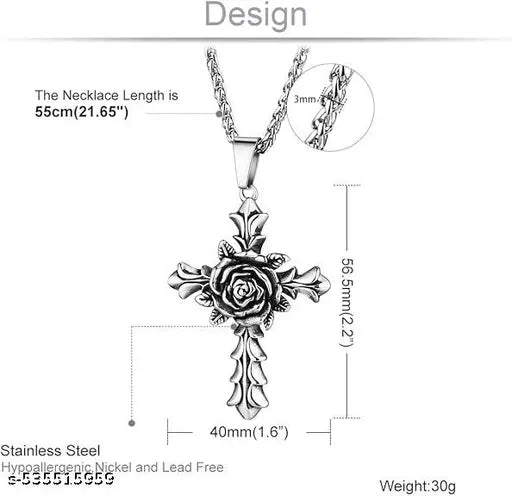 Religious Jesus Crucifixion Christain Christ Cross Silver Stainless Steel Pendant Necklace Chain For Men And Women