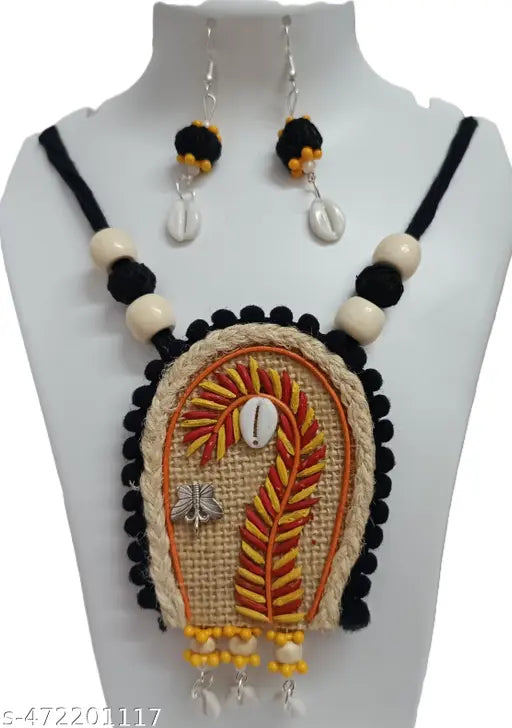 Loknath Handcraft Handmade Necklace Set, Traditional Design with Matching Earrings Pack of 2, Black