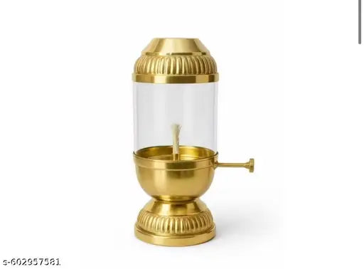 Brass Akhand Diya Lamp with Bati Adjuster & Borosilicate Glass Oil Lamp for Worship, Meditation, Festival Rituals, Diwali