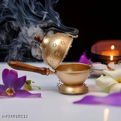 Incense Holder  Loban Dani Dhoop Dani Loban Burner With Handle Dhoop Dani Burner  Puja Incense Burner Gold Pack Of 1