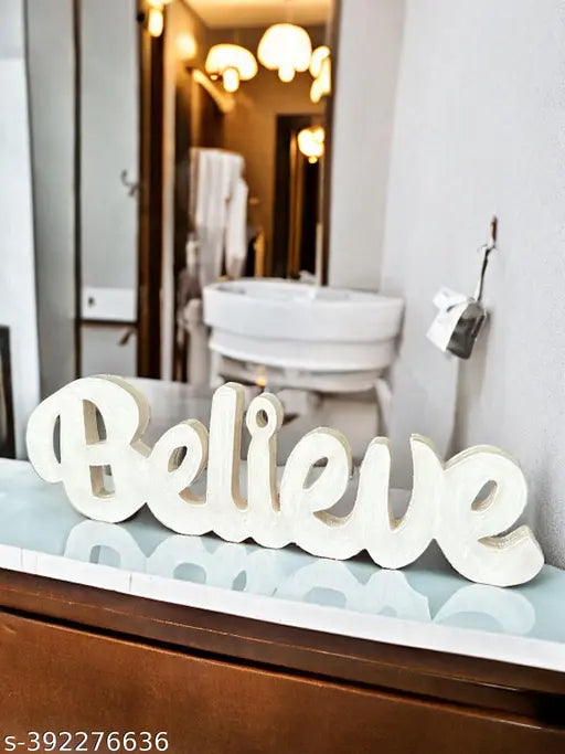 Bellu Believe White Aesthetic Table Decor - Ideal for Home Study Desk or Office Table. Quirky Room Decoration Showpiece, Perfect for Birthdays and Corporate Gifting.