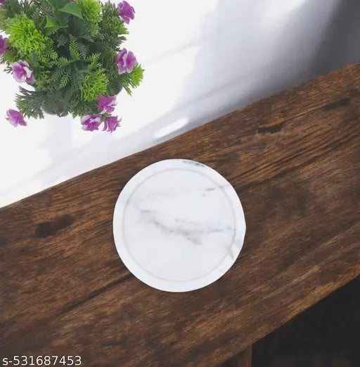 6 inch Marble Plate for Durga Pooja, Pooja Utility Item - Daily Pooja Plate /Thali Small