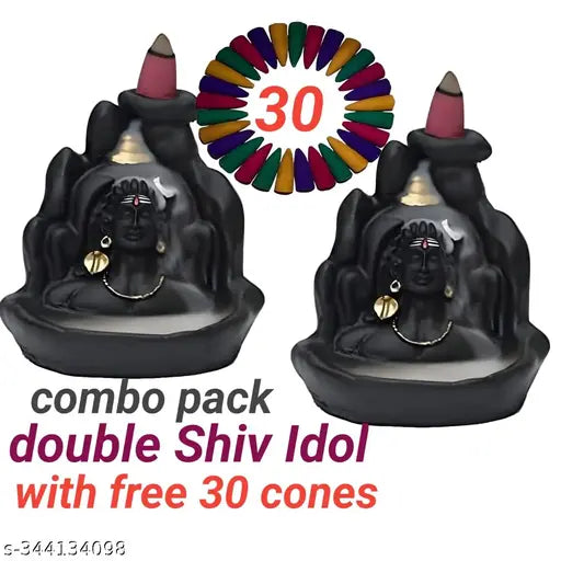 Handcrafted Lord Adiyogi,  Mahadev, Shiv Adi Shankara | Backflow Cone Incense Holder | Adiyogi Smoke Fountain | Shiv Decorative Showpiece with 30 Free Smoke Backflow Incense Cone