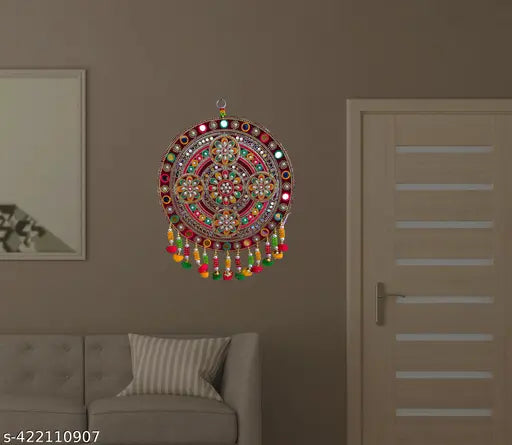 REPTUM DECOR Velvet Traditional Round Floral Design Diwali Decoration Wall Décor Handicraft Wall Hanging - 1 Piece