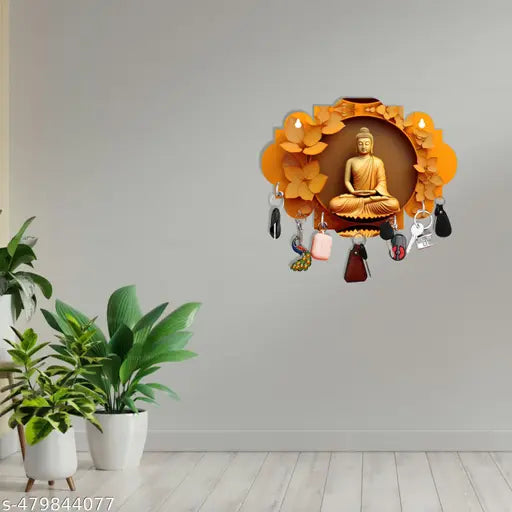 Kalasagar Premium HD Lord Buddha Wooden Key Holder | Key Hanger | Wall Key Stand for Home Decor Gift Items - Multicolor, 5.5' x 8' Inch (Pack of 1)