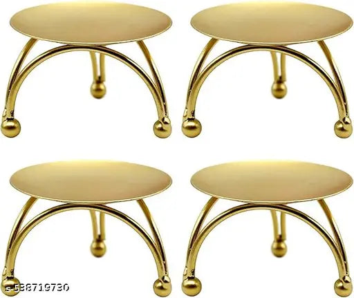 ( Pack Of 4 ) Golden Iron Plate Tealight Candle Holder & Stand, Diwali Decoration Items, Diwali Table Decoration, Diwali Pooja Decoration, Christmas Decoration Items, Christmas Table Decoration, Christmas Decor, Candle Holders, Candle Stands, Tealight Can