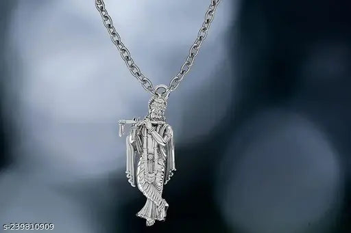 God Krishna silver plated pandent locket chain