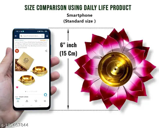 Lamina Decorative Lotus Diya for Puja LARGE size (6inch diameter | Pink & White petals) deepak with Center Wick Holder, Pital Akhand Deep Vilakku for Home Décor, Daily/Festive Worship, Diwali, Housewarming, Marriage & Return Gift for guests (Mandir ka Diy