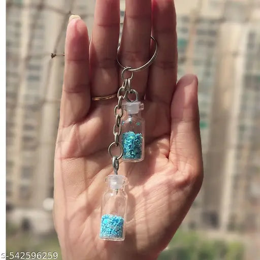 PaperTreat - 12 Pcs. | 2 Glass bottles Keychain with Sparkle  | Stylish and Trendy| Best for Personal Use & Return Gifts for Bike and Car