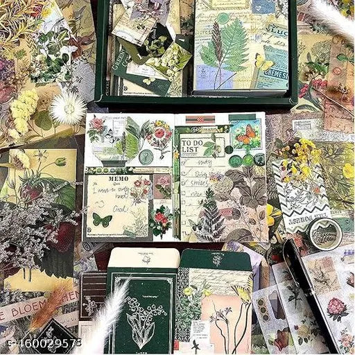 BIGMOTHERS Paper Scrapbook Kit Daily Journal Scrapbooking A6 Grid Notebook Summer Craft Atr Stationery Diy Journaling Craft Kit Gift For Girls, Woman, Kids, Teen (Botanical Plant)