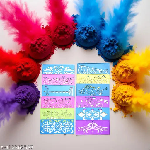 M.G ENTERPRISE DIY Plastic Rangoli Stencils For Floor and Wall PLS-L-12 Set of 12 pc (3 in x 7 in)