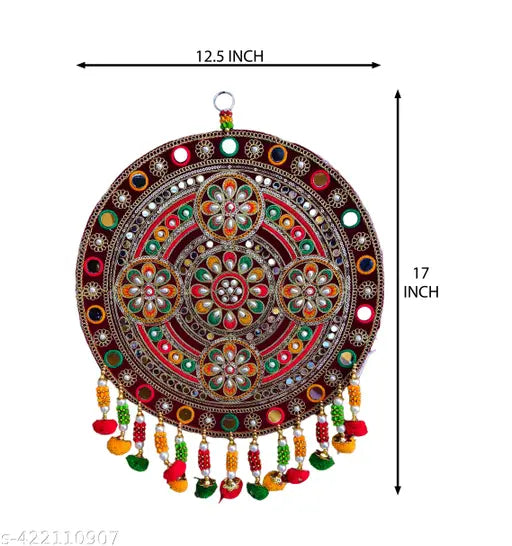 REPTUM DECOR Velvet Traditional Round Floral Design Diwali Decoration Wall Décor Handicraft Wall Hanging - 1 Piece