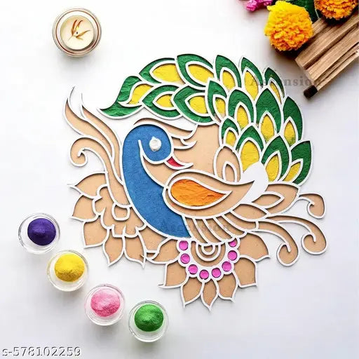 PresentAura 12 Inch Reusable Wooden Rangoli Stencil Mat – Easy to Use Rangoli Template for Festivals | MDF Base | Fill with Colors, Flowers, Pulses | Traditional Design