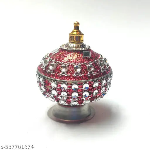 Red Glitter Sindoor Box | Decorative Kumkum Dani with Stones for Pooja, Wedding & Gift Use