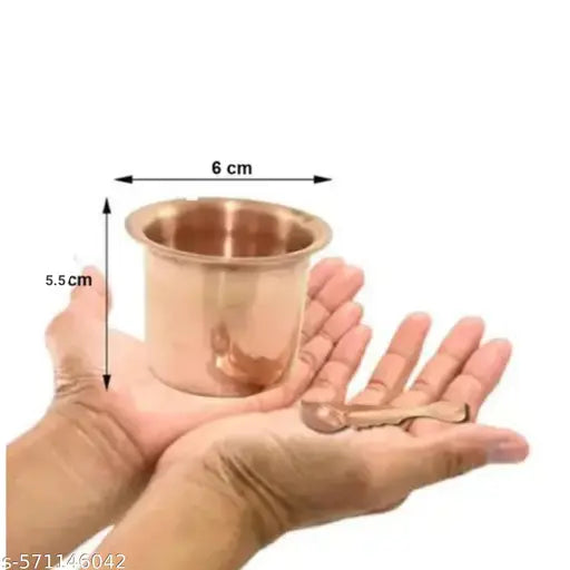 Copper Panchpatra with Achmani (Chammach). 5.5 cm. For pooja uses