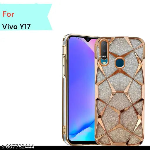 Glitter Case Compatible for Vivo Y17 Luxury Electroplated 3D Cube,  Bling Shiny Soft TPU Clear Shockproof Women & Teen Girls Protective Phone Cover (GOLD)