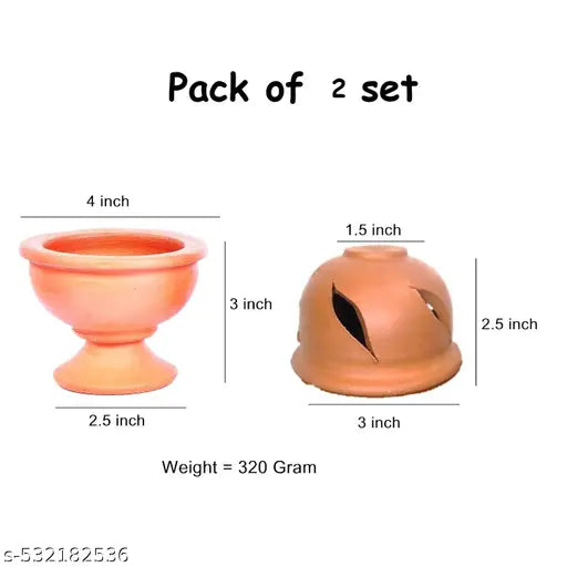 Our Rural clay diya with lid clay traditionalvilakku clay rural lamp pack of 2 set