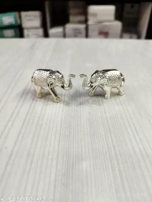 Metal  Elephant Set (Small) | Handcrafted  Metal Art Collectible Showpiece Figurine | Home Table Decor poja Room pack of 2 (1.6 Inches) 80gms
