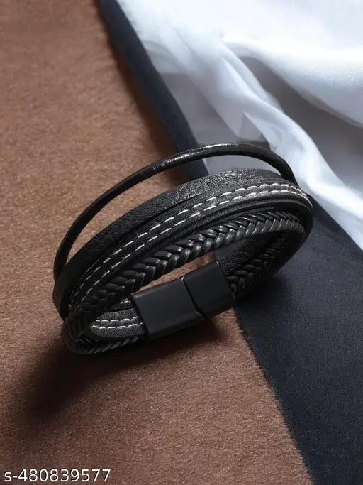 Jewels Galaxy Latest Style Leather Multi Layered Bracelet For Boys And Men (1 Pack 1 Bracelet)