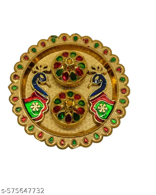 Peacock-Themed Round Pooja Thali – Perfect for Festivals & Worship