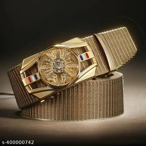 Men's Golden Rotating Automatic Buckle Belt, Men's Outdoor Belt
