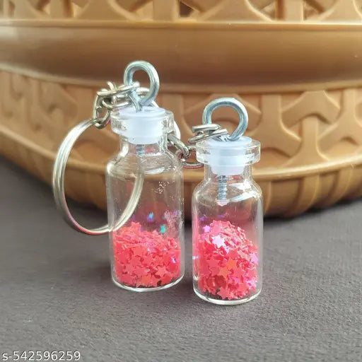 PaperTreat - 12 Pcs. | 2 Glass bottles Keychain with Sparkle  | Stylish and Trendy| Best for Personal Use & Return Gifts for Bike and Car