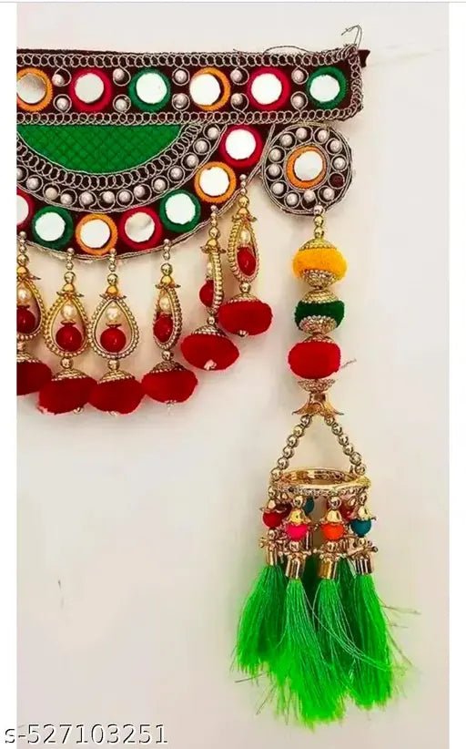 Wall Hanging Handmade Toran with attached Latkan, Multi Zula Bandhanwal, Design Patchwork Toran for Main Door , Pooja, Festival, Wedding and Home Decor, 3 Ft