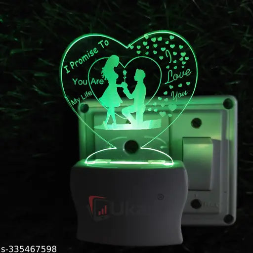 Cloudcool LOVE COUPLE Acrylic 3D Optical Illusion Night Lamp, RGB 7 Colors Auto Colour Changing LED Plug and Play Night Light, Office Day Light, For Home and Office Use, Best for Gift, Multicolour - 7CM+3.5CM