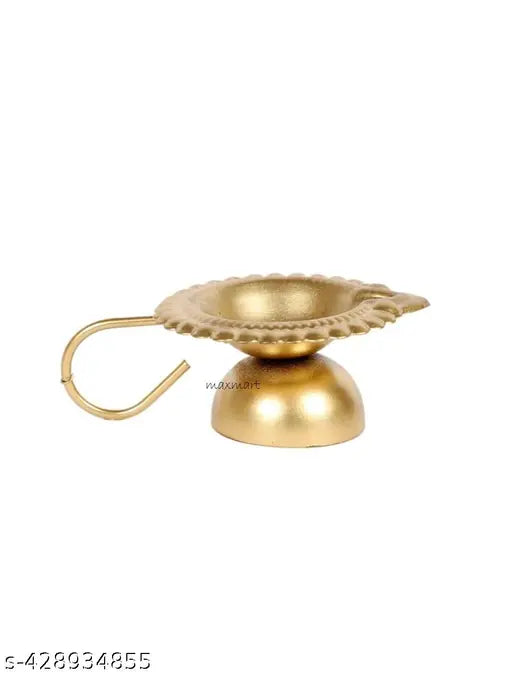MAX MART Metal Decorative Gold Hath Dia Set of 4 Metallic Hath Diya With Handle For Pooja Set Of 4 | Golden Tealight Holder