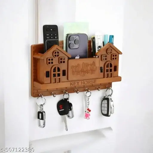 Stylo Plastic Wooden Art Key Holder for Home With Mobile Holder