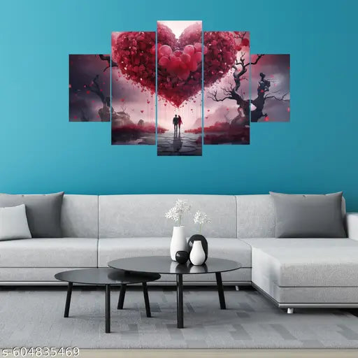 Karnil Set of 5 Modern Art Wooden High Quality Wall Painting, Wall Photo Frame for Home Decor Gift Items - 18' x 30' In (Multicolor)