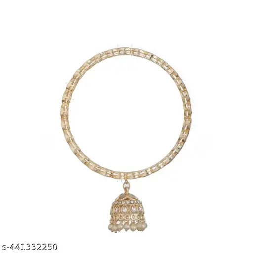 Mankairoop set Of 4 Light Gold-Plated Kundan-Studded & Pearls-Beaded Jhumki  Bangles