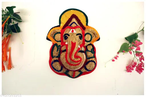 Lord Ganesh Idol Wall Hanging/Pooja Room Hanging made of pure Vetiver Root,14 Inches Ganesh Wall Hanging for Wall Decoration and Gifting