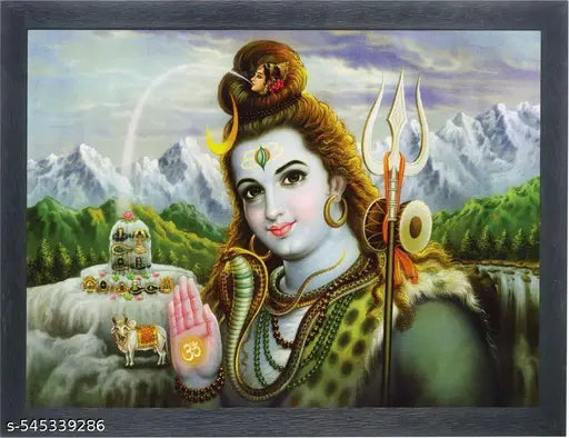 SINGODIYA INDUSTRIES Shiv Ji Bholenath Wooden Photo Frame|Acrylic Sheet For Pooja|Spiritual Decor|Daily Worship Routine Best Gifting Option 10*14 In...
