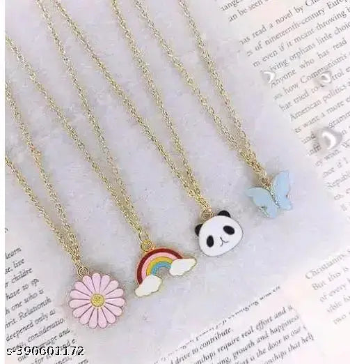 Charm Daisy Floral Pendant White Necklace Chain Silver, Alloy Chain Combo pack of 4
