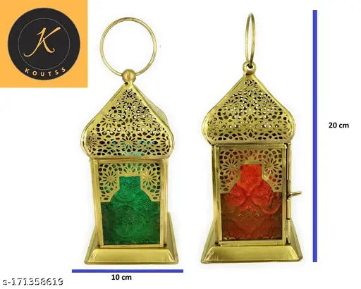 KOUTSS Hanging Moroccan Lantern Lamp Tea Light Candle Holder For Home Decor (Multicolor, Pack of 2)