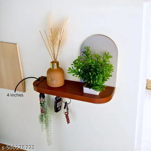 InoSlashed Engineered Wood Key Holder for Home | Wall Stylish Key Stand | Key Chain Holders for Wall | Key Hanger | Artificial Plant Pot Free 10 Hooks (Shelve Key Holder)