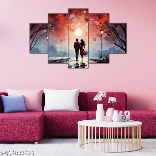 Karnil Set of 5 Modern Art Wooden High Quality Wall Painting, Wall Photo Frame for Home Decor Gift Items - 18' x 30' In (Multicolor)