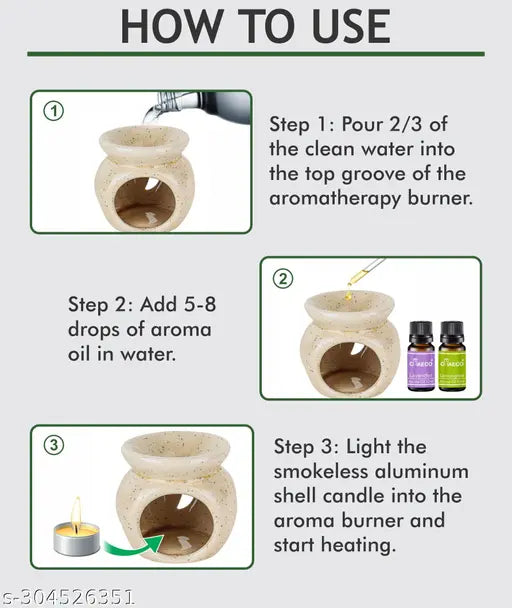 Asian Aura Aroma Oil Burner Candle Diffuser for Home Fragrance, with 2 T-Light & 2 10 ml Aroma Oil -Fragrance Lemon Grass & Lavender (Brown Diffuser Pot)