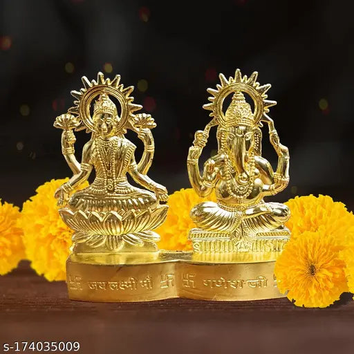 A&S Ventures Gold Plated Laxmi   Idol Showpiece,Metal Lakshmi Statue / raditional Laxmi Ganesh Idol Showpiece,Metal Lakshmi Ganesh Statue for Diwali ,Home Decor, Golden 11 cm