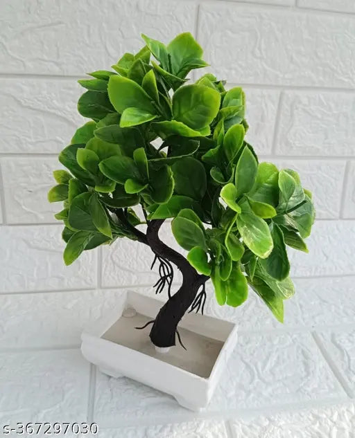 NN Globe Artificial Bonsai Plant/ Tree with White Pot for Center Table Office Home Decor Indoor Living Room
