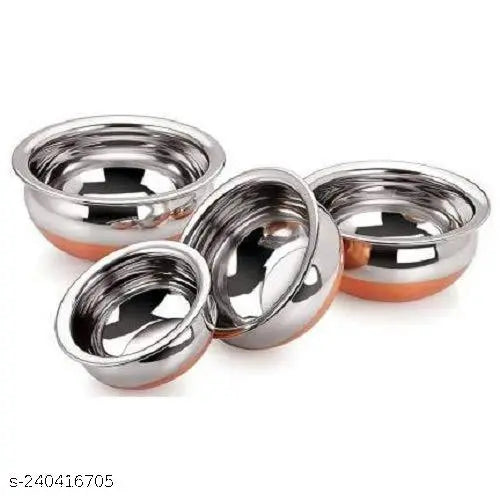 Stainless Steel Copper Base Serving Bowls Handi Set of 5 Pieces , Handi Set with Serving Bowl Set/Cookware Set/Sauce Pot and handis (250ml, 500ml, 1000ml, 1500ml, 2000ml)