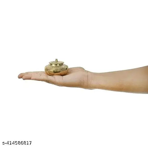 Brass Pooja Sindoor Dabbi| Puja | Roli | Chawal | Chandan | Haldi | Kumkum Puja  | Sindoor | Turmeric | Dabbi | Dibbi | Dhani | Dani Lid Holder - Kumkum-Pot