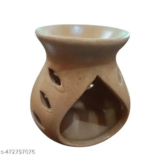 Srimaa Ventures Stylish Ceramic Aroma Diffuser Oil Burner || Big Cream Tea Light Holder with Free Candle