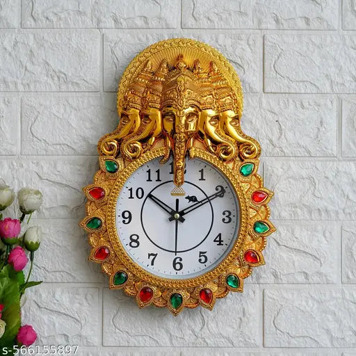 5 Faces Ganesh Ji Wall Clock, Decorative Wall Clock, Ganesh Wall Clock, Religious Wall Clock, Golden Ganesh Wall Clock, wall clock for living room stylish latest, digital wall clock for bedroom, clock for home, wall clock for bedroom stylish, antique wall