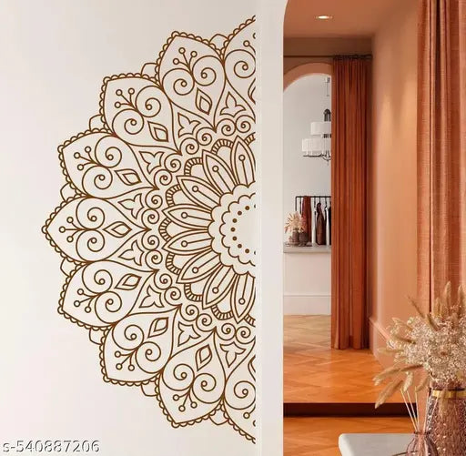 110 cm Mandala in Half Design Wall Decor Wall Sticker Self Adhesive Sticker (Pack of 1)