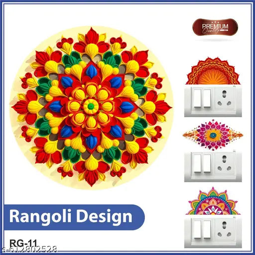 Fiery Petal 3D Rangoli Size 32x32 cm & Switch Decor Set (Pack of 1)