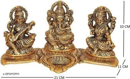 Laxmi Ganesh Saraswati kela patta With Diya Idol Set Decorative Showpiece ,Home decoration, Temple decoration,Gift item, Room decoration