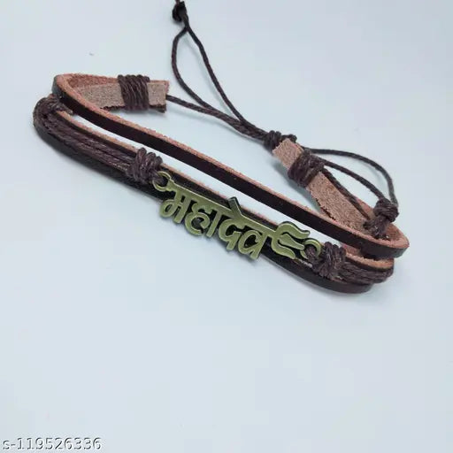 Shiv Om Trishul PU Leather Bracelet Pack Of 3 For Men