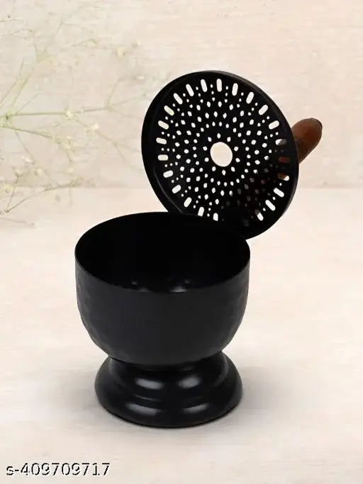 Round Metal Incense Burner for Home, Office, Temple Puja | Metal Dhoop Dani | Aarti Burner | Dhoop Dani Burner | Traditional Puja Accessories | Metal Incense Holder